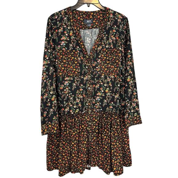 Anthropologie Maeve Marlie Button Up Tunic Dress Black Mixed Floral Print - Picture 5 of 13